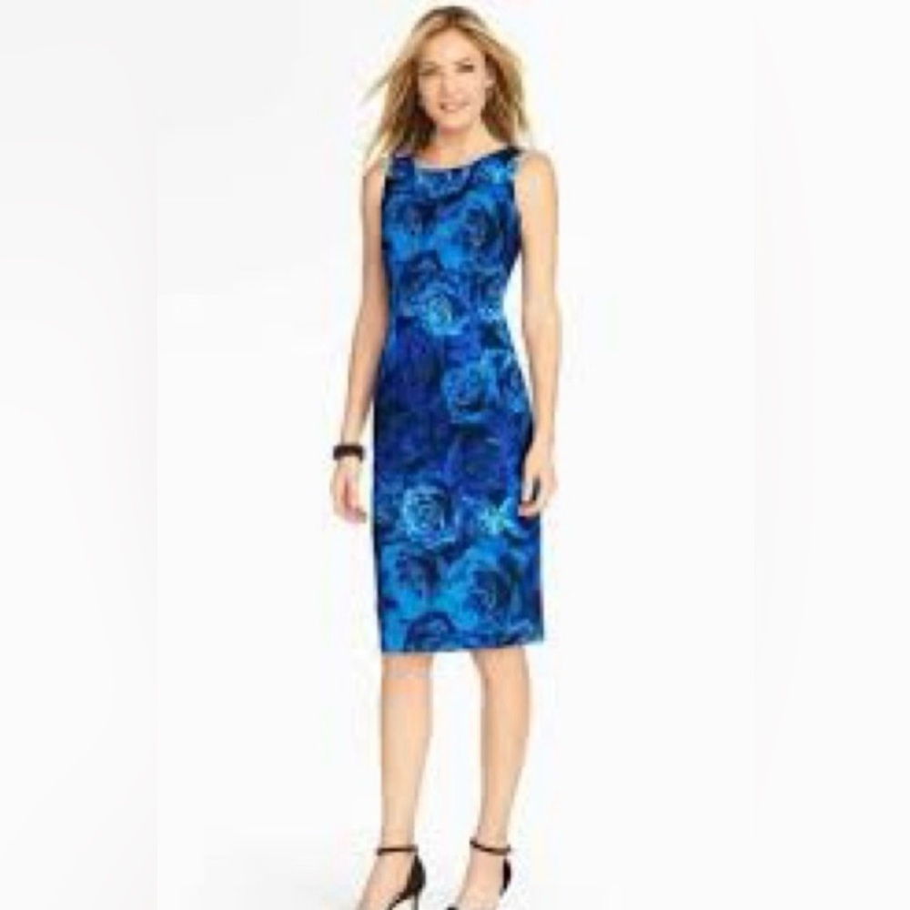 Talbots Blue and Black Floral Midi Dress